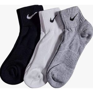 NIKE Performance Cushion Quarter Training Socks 3 Pairs Grey/White/Black M